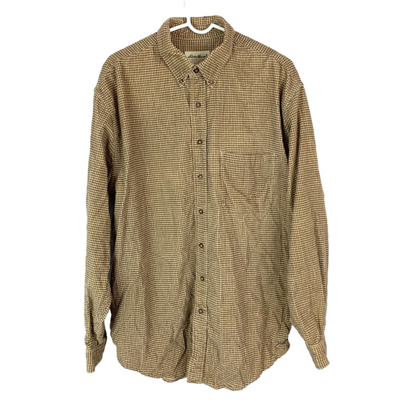Vintage 90s Eddie Bauer Brown Checked Plaid Long Sleeve Button Up Shirt LT Ultra - Picture 1 of 4